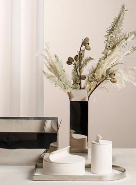 极设计感不锈钢金属JZX简级花器高感板花瓶样房客厅酒店桌面花器