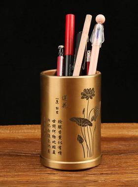 铜笔黄筒铜中式笔筒117摆件复古国风意创意书中房办公室禅桌面摆