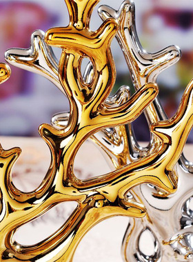 陶瓷工艺品创意摆件客厅电视柜装饰品结婚礼物金银发财树小摆设