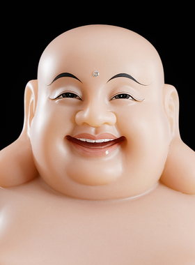 弥勒佛菩萨大肚笑佛像汉白玉石雕笑佛黄玉镶金家用客厅招财摆件