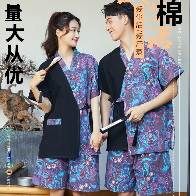 男女纯棉汗蒸服浴服日式和服家居服睡衣系带开衫桑拿足疗按摩服 - 图2