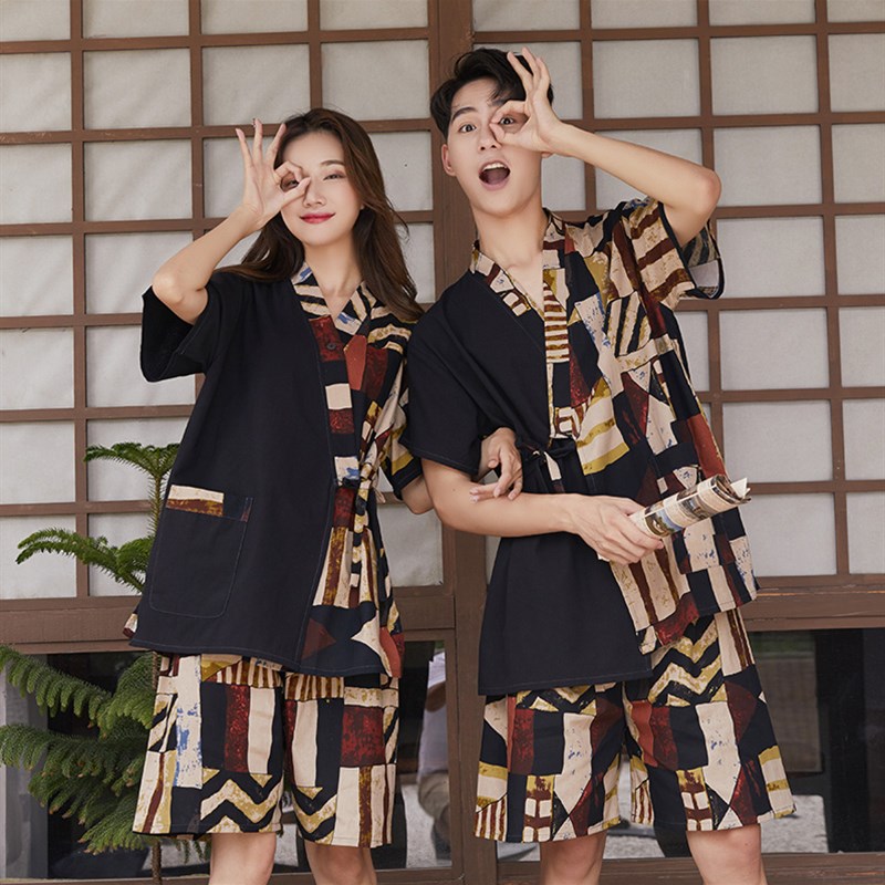 男女纯棉汗蒸服浴服日式和服家居服睡衣系带开衫桑拿足疗按摩服 - 图1