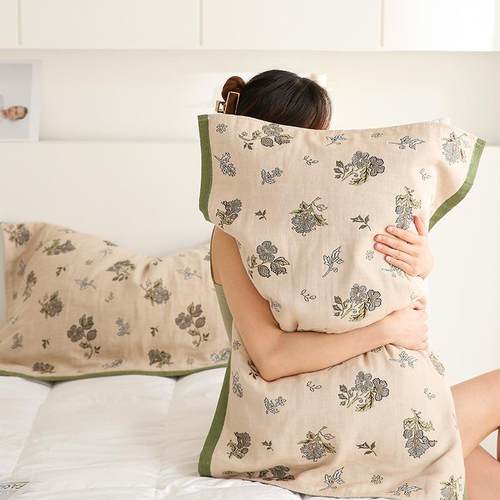 纯四层MY纱布枕巾成人用柔软防滑一棉对装式欧单人枕头家大盖巾高 - 图2