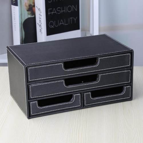 皮黑色革小饰A302四抽文件柜桌面文具品多功整理柜账能单信封收纳 - 图1