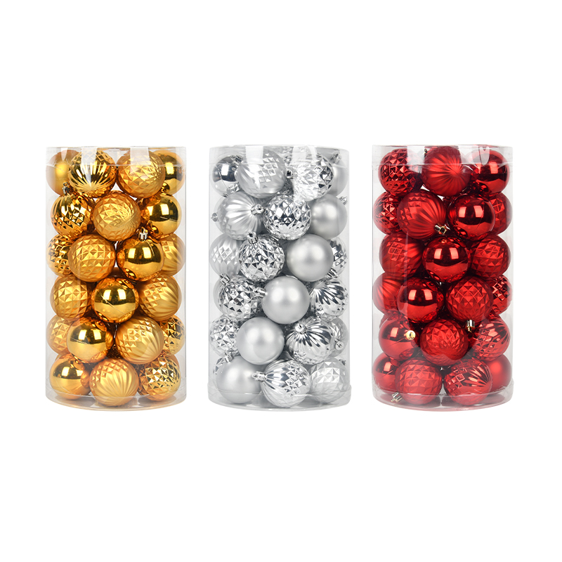 圣诞球圆球圣诞树装饰球配件挂饰吊球组合金银红三色6CM桶装球 - 图3