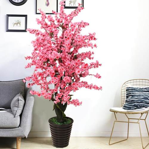 田园仿真植物假盆栽塑料桃花树客厅摆设落地花假花室内装饰防真花 - 图0