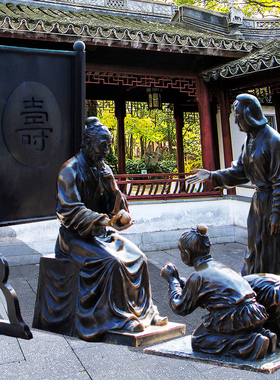 定制铸铜古代人物雕像孝文化儿孙拜寿过寿情景雕塑玻璃钢落地摆件