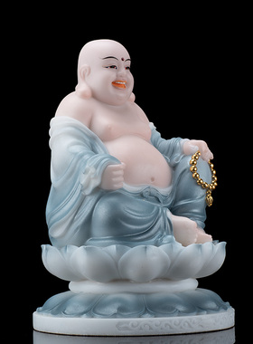 福佑佛具汉白玉珍珠哑光彩绘弥勒佛全莲弥勒菩萨佛像家用供奉摆件