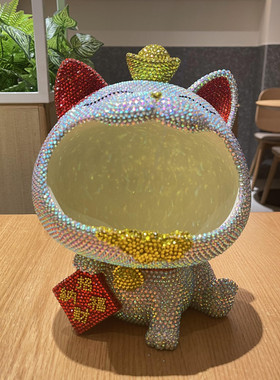 DIY粘钻招财猫收纳盒储物箱摆件托盘客厅家居玄关装饰品生日礼物