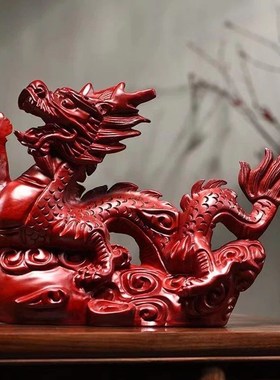 绿色实木雕刻龙摆件十二生肖木头龙客厅电视柜装饰工艺品新居送礼