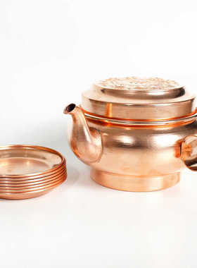 水陆供盘扁壶红铜冲花朵玛壶/藏传家用用品/圣水杯宝瓶净瓶碟子