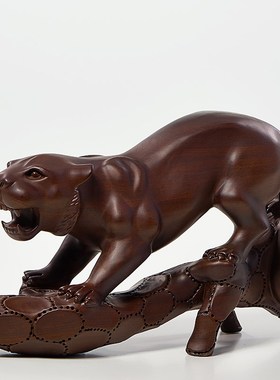 黑檀木雕老虎摆件实木雕刻下山虎生肖动物家居摆设装饰品客厅玄关