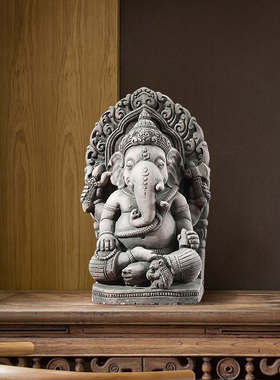 泰域东南亚装饰品泰国象神摆件泰式风格客厅玄关招财象鼻神工艺品