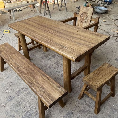 老榆木桌子实木板复古茶桌茶台长条餐桌家用原木桌面吧台长桌书桌 - 图2