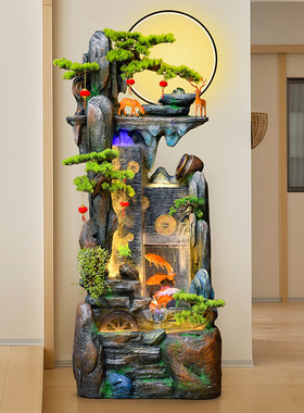 中式假山流水喷泉落地摆件客厅办公室生财装饰高山循环水鱼缸景观