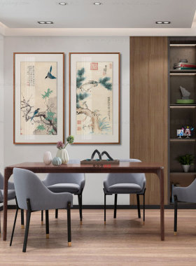 米亦堂x梅竹松兰 慈禧新中式清代花鸟宣纸字画书房玄关条案桌挂画