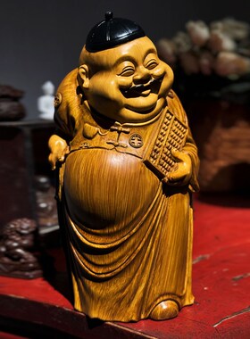 新中式地主婆摆件古风仿竹根木雕工艺品创意酒柜书房茶室空间装饰