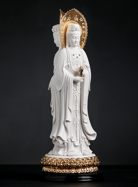 戴玉堂陶瓷三面观音菩萨像南海观世音佛像省级大师陈戴茹收藏摆件