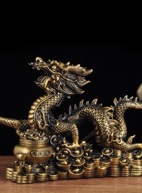 铜龙摆件招财聚宝盆客厅玄关乔迁礼品办公室老板桌店铺开业礼品
