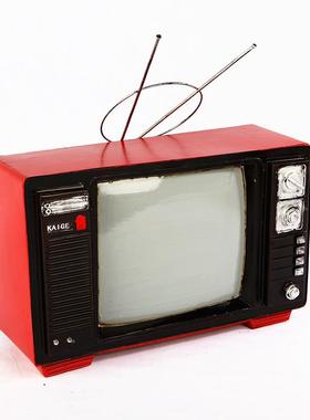 复古做家居装888饰摆件啡馆服窗装旧店铺橱陈列道具咖铁皮电视机