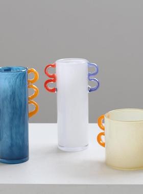 北欧意手工双耳古渐变创口花瓶高小级感餐桌电视柜软装中BX88-15