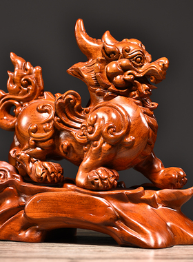 花梨木雕貔貅摆件家居客厅酒柜办公室装饰实木貔貅工艺品开业礼品