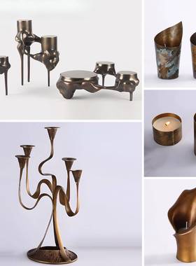 感现代烛台牵花轻奢餐艺术牛摆件氛围欧式风格铜金厅属ltao1005客