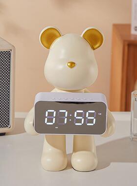 红钟创意暴BJ667-4力熊时钟摆件客厅关桌面卧室表装饰轻奢玄家居