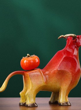 旺市牛铜摆件新中式办公室桌面家居客厅玄关招财生肖牛开业送礼