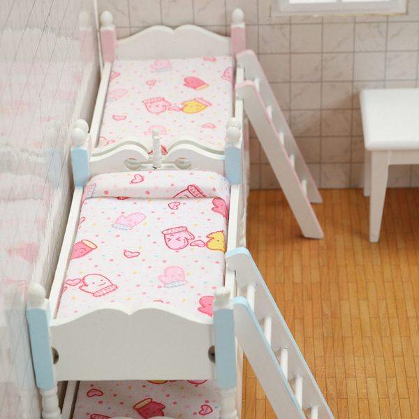 1：12娃娃屋迷你家具卧室儿童双层床微缩OB11过家家卡通创意模型,淘宝优惠券,粉丝福利购,淘宝优惠卷