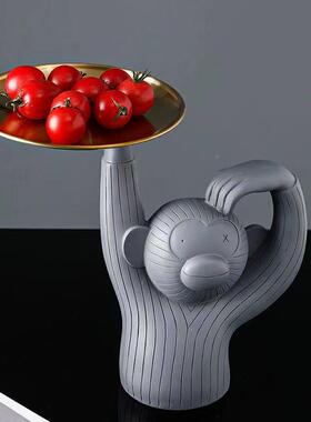 轻网奢精美高档猴子托摆件创意红水盘盘家居果htp-006客厅玄关收