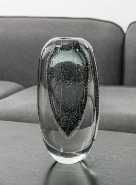 厂家销手工吹AL-62645高品质厚灰色气泡玻璃花制瓶软装样直板房客