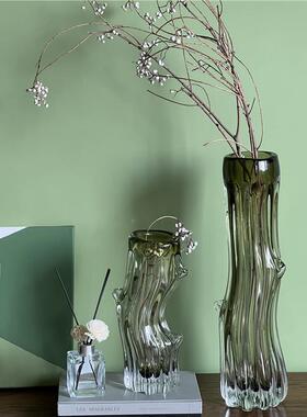 代简约创意厚底琉璃直树桩玻BX88-22L璃花瓶居家客厅筒干花现软装