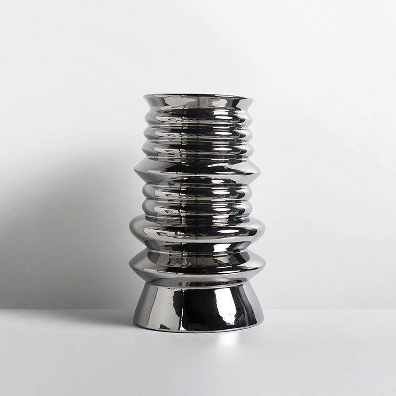 简约现代花瓶银色圈纹陶瓷花器摆件客厅餐桌茶几样板房软装饰品,淘宝优惠券,粉丝福利购,淘宝优惠卷