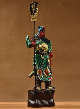 实木雕刻彩绘关公佛像摆件新中式武财神爷家居公司店铺装饰工艺品