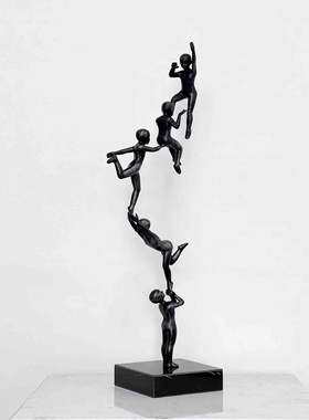 新中式金属铸铁艺杂技人物摆件设计师款书房家居饰品玄关桌面摆设