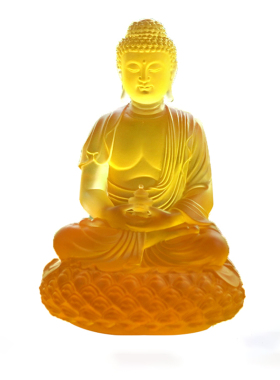 半手工古法真琉璃黄色药师佛供奉家用客厅摆件莲花底座礼盒工艺品