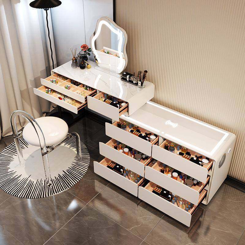 奶油风智能梳妆台卧室简约现代六斗柜全实木岩板化妆桌一体升级款,淘宝优惠券,粉丝福利购,淘宝优惠卷