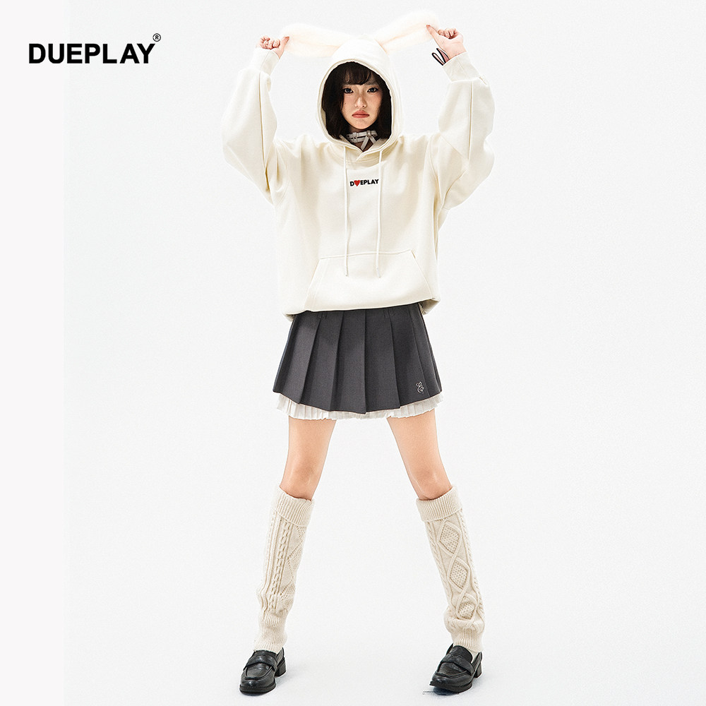 【明星郑恺品牌】DUEPLAY 字母刺绣连帽卫衣兔子耳朵休闲百搭女款,淘宝优惠券,粉丝福利购,淘宝优惠卷