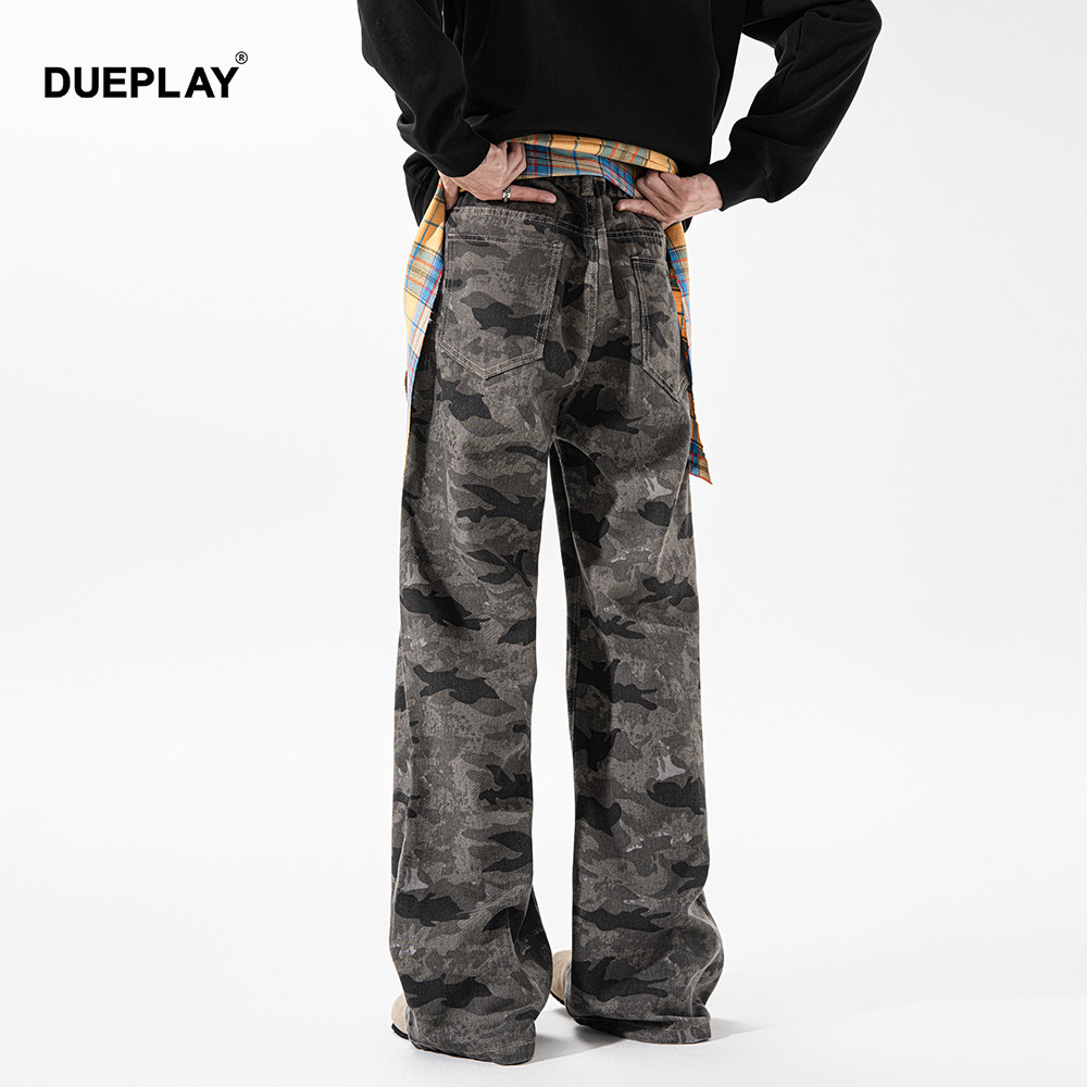 【明星郑恺品牌】DUEPLAY 美式宽松阔腿微喇屁帘迷彩休闲裤情侣款,淘宝优惠券,粉丝福利购,淘宝优惠卷