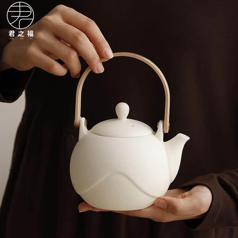 陶瓷奶油风提梁壶茶具套装大号茶壶茶杯整套简约办公家用茶具,淘宝优惠券,粉丝福利购,淘宝优惠卷