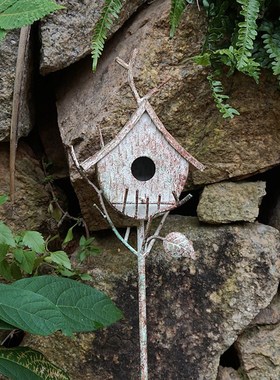 花园鸟窝摆件包邮 小鸟喂鸟器花插庭院装饰摆件复古做旧摄影道具