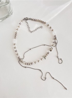 小众设计感磨砂珍珠水晶项链女 叠戴流苏不规则错落感锁骨链颈链