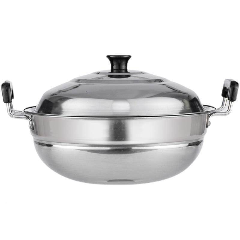 层加厚不锈钢双耳圆底大炒两用蒸锅不沾锅锅涂家无用瓦斯无品牌/ - 图3