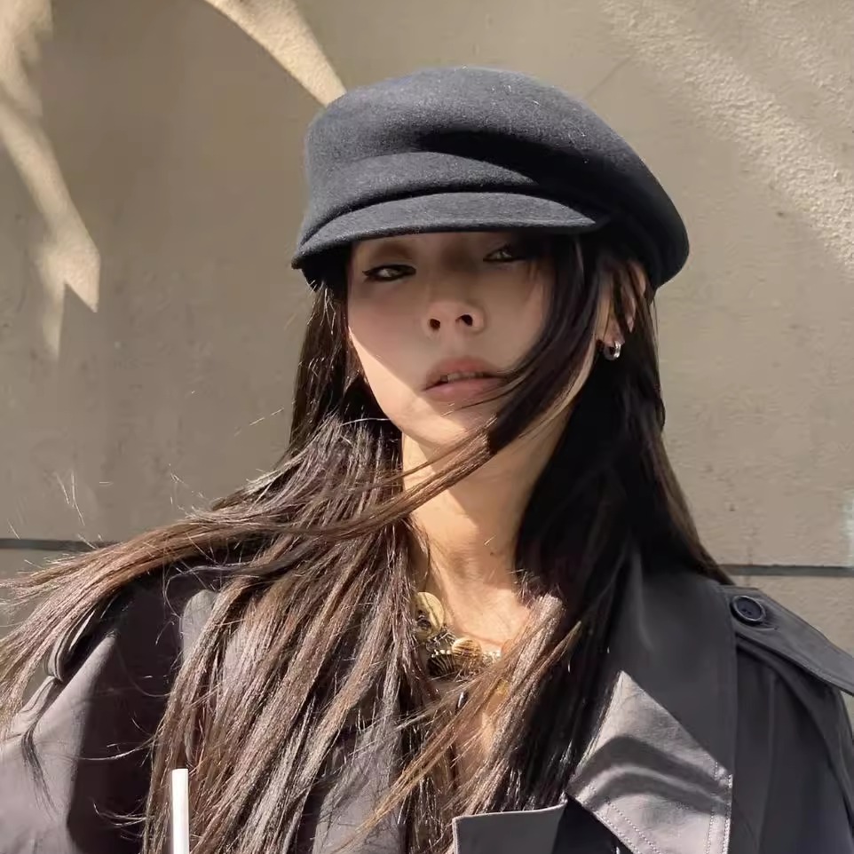 fever同款英伦风黑色小众贝雷帽子女秋冬显脸小羊毡帽毛呢画家帽 - 图3