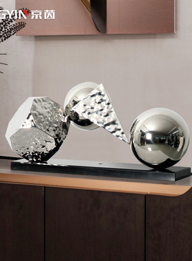 入户玄关不锈钢落地雕塑样板房酒店软装设计装置艺术品电视柜摆件