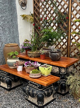 室外庭院门前造景摆件花架盆景台阳台中式花园布置仿石墩花盆底座