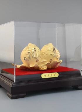 绒沙金福寿双桃摆件寿桃工艺礼品摆饰送长辈老人生日大寿祝寿贺寿