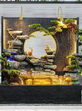 山流水喷泉水幕墙鱼缸假庭院2131大堂墙屏风流鱼池造景装饰水景水