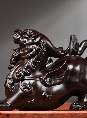 黑檀木雕貔貅一对摆件实木皮丘家居客厅玄关办公桌面装饰工艺礼品